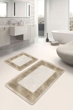 - PaspasTakimi-2li-Set1512-Gorsel-5 - Realhomes  2'li Set Krem - Gold Zeminde Çerçeveli Motifli Altın Desenli Avangarde Geometrik  2'li Banyo & Mutfak Paspas Takımı Realhomes