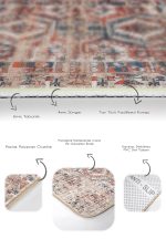 2'li Set Krem - Kırmızı Zeminde Kilim Motifli Etnik Desenli Etnik Motifler Eskitme Motifli  2'li Banyo & Mutfak Paspas Takımı Realhomes