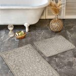 2'li Set Pembe Zeminde Geometrik Motifli Eskitme Desenli Geometrik Eskitme Motifli  2'li Banyo & Mutfak Paspas Takımı Realhomes