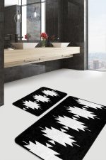- PaspasTakimi-2li-Set1517-Gorsel-1 - Realhomes  2'li Set Siyah Zeminde Tribal Motifli Kilim Desenli Etnik Motifler Geometrik  2'li Banyo & Mutfak Paspas Takımı Realhomes