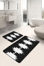 - PaspasTakimi-2li-Set1517-Gorsel-4 - Realhomes  2'li Set Siyah Zeminde Tribal Motifli Kilim Desenli Etnik Motifler Geometrik  2'li Banyo & Mutfak Paspas Takımı Realhomes
