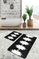 - PaspasTakimi-2li-Set1517-Gorsel-5 - Realhomes  2'li Set Siyah Zeminde Tribal Motifli Kilim Desenli Etnik Motifler Geometrik  2'li Banyo & Mutfak Paspas Takımı Realhomes