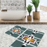 2'li Set Mavi Zeminde Eskitme Motifli Retro Desenli Eskitme Motifli Modern  2'li Banyo & Mutfak Paspas Takımı Realhomes