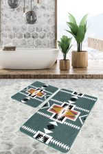 - PaspasTakimi-2li-Set1518-Gorsel - Realhomes 2'li Set Yeşil Zeminde Geleneksel Motifli Geleneksel Desenli Etnik Motifler Vintage 2'li Banyo & Mutfak Paspas Takımı Realhomes