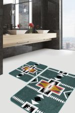 - PaspasTakimi-2li-Set1518-Gorsel-2 - Realhomes 2'li Set Yeşil Zeminde Geleneksel Motifli Geleneksel Desenli Etnik Motifler Vintage 2'li Banyo & Mutfak Paspas Takımı Realhomes