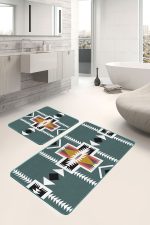 - PaspasTakimi-2li-Set1518-Gorsel-5 - Realhomes 2'li Set Yeşil Zeminde Geleneksel Motifli Geleneksel Desenli Etnik Motifler Vintage 2'li Banyo & Mutfak Paspas Takımı Realhomes