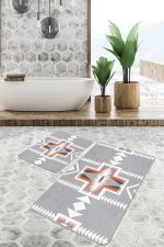 - PaspasTakimi-2li-Set1519-Gorsel-4 - Realhomes  2'li Set Gri Zeminde Yöresel Motifli Antik Desenli Vintage Etnik Motifler  2'li Banyo & Mutfak Paspas Takımı Realhomes