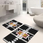 2'li Set Mavi Zeminde Patchwork Motifli Retro Desenli Klasik Vintage  2'li Banyo & Mutfak Paspas Takımı Realhomes