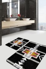 - PaspasTakimi-2li-Set1520-Gorsel-4 - Realhomes  2'li Set Siyah Zeminde Etnik Motifli Geleneksel Desenli Geometrik Etnik Motifler  2'li Banyo & Mutfak Paspas Takımı Realhomes