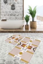 - PaspasTakimi-2li-Set1521-Gorsel-1 - Realhomes  2'li Set Krem Zeminde Tribal Motifli Antik Desenli Etnik Motifler Geometrik  2'li Banyo & Mutfak Paspas Takımı Realhomes