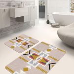 2'li Set Mavi - Gri Zeminde Geometrik Motifli Eskitme Desenli Geometrik Eskitme Motifli  2'li Banyo & Mutfak Paspas Takımı Realhomes