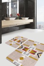 - PaspasTakimi-2li-Set1521-Gorsel-4 - Realhomes  2'li Set Krem Zeminde Tribal Motifli Antik Desenli Etnik Motifler Geometrik  2'li Banyo & Mutfak Paspas Takımı Realhomes