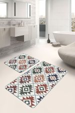 - PaspasTakimi-2li-Set1522-Gorsel-4 - Realhomes  2'li Set Geometrik Zeminde Otantik Motifli Geleneksel Desenli Geometrik Etnik Motifler  2'li Banyo & Mutfak Paspas Takımı Realhomes