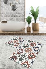 - PaspasTakimi-2li-Set1522-Gorsel-5 - Realhomes  2'li Set Geometrik Zeminde Otantik Motifli Geleneksel Desenli Geometrik Etnik Motifler  2'li Banyo & Mutfak Paspas Takımı Realhomes