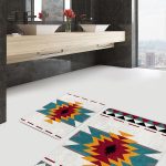 2'li Set Krem - Beyaz Zeminde Çerçeveli Motifli Dokuma Desenli Geometrik Sade & Şık  2'li Banyo & Mutfak Paspas Takımı Realhomes