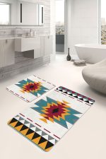 - PaspasTakimi-2li-Set1523-Gorsel-2 - Realhomes  2'li Set Krem Zeminde Geleneksel Motifli Kilim Desenli Etnik Motifler Geometrik  2'li Banyo & Mutfak Paspas Takımı Realhomes