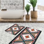 2'li Set Gri - Krem Zeminde Dokuma Halı Motifli Eskitme Desenli Klasik Sade & Şık  2'li Banyo & Mutfak Paspas Takımı Realhomes