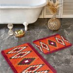 2'li Set Bej Zeminde Hasır Motifli Dokuma Desenli Sade & Şık Vintage  2'li Banyo & Mutfak Paspas Takımı Realhomes