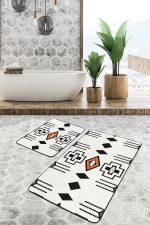 - PaspasTakimi-2li-Set1528-Gorsel - Realhomes 2'li Set Siyah - Beyaz Zeminde Geometrik Motifli Kilim Desenli Geometrik Vintage 2'li Banyo & Mutfak Paspas Takımı Realhomes