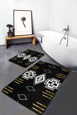 - PaspasTakimi-2li-Set1529-Gorsel-5 - Realhomes  2'li Set Siyah Zeminde Kilim Motifli Geometrik Desenli Vintage Geometrik  2'li Banyo & Mutfak Paspas Takımı Realhomes