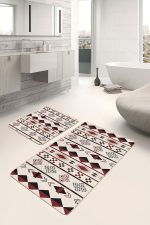- PaspasTakimi-2li-Set1532-Gorsel - Realhomes  2'li Set Krem - Kahverengi Zeminde Yöresel Motifli Geometrik Desenli Etnik Motifler Vintage  2'li Banyo & Mutfak Paspas Takımı Realhomes