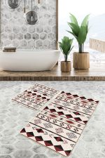 - PaspasTakimi-2li-Set1532-Gorsel2 - Realhomes  2'li Set Krem - Kahverengi Zeminde Yöresel Motifli Geometrik Desenli Etnik Motifler Vintage  2'li Banyo & Mutfak Paspas Takımı Realhomes