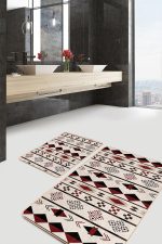 - PaspasTakimi-2li-Set1532-Gorsel4 - Realhomes  2'li Set Krem - Kahverengi Zeminde Yöresel Motifli Geometrik Desenli Etnik Motifler Vintage  2'li Banyo & Mutfak Paspas Takımı Realhomes