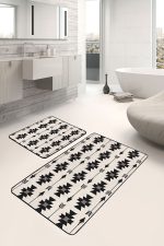 - PaspasTakimi-2li-Set1533-Gorsel-1 - Realhomes  2'li Set Siyah - Krem Zeminde Kilim Motifli Geometrik Desenli Geometrik Sade & Şık  2'li Banyo & Mutfak Paspas Takımı Realhomes