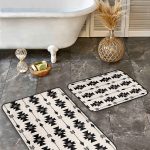 2'li Set Siyah Zeminde Çiçek Motifli Yapraklar Desenli Floral Sade & Şık  2'li Banyo & Mutfak Paspas Takımı Realhomes