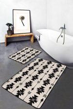 - PaspasTakimi-2li-Set1533-Gorsel-4 - Realhomes  2'li Set Siyah - Krem Zeminde Kilim Motifli Geometrik Desenli Geometrik Sade & Şık  2'li Banyo & Mutfak Paspas Takımı Realhomes