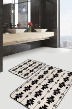 - PaspasTakimi-2li-Set1533-Gorsel-5 - Realhomes  2'li Set Siyah - Krem Zeminde Kilim Motifli Geometrik Desenli Geometrik Sade & Şık  2'li Banyo & Mutfak Paspas Takımı Realhomes