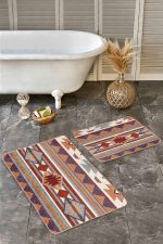 - Realhomes - Realhomes  2'li Set Retro Zeminde Antika Motifli Geleneksel Desenli Etnik Motifler Vintage  2'li Banyo & Mutfak Paspas Takımı Realhomes