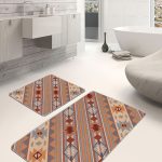 2'li Set Krem Zeminde Hereke Motifli Dokuma Halı Desenli Etnik Motifler Eskitme Motifli  2'li Banyo & Mutfak Paspas Takımı Realhomes
