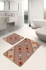 - PaspasTakimi-2li-Set1535-Gorsel - Realhomes 2'li Set Etnik Zeminde Retro Motifli Kilim Desenli Vintage Etnik Motifler 2'li Banyo & Mutfak Paspas Takımı Realhomes