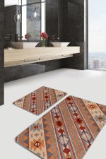 - PaspasTakimi-2li-Set1535-Gorsel-4 - Realhomes 2'li Set Etnik Zeminde Retro Motifli Kilim Desenli Vintage Etnik Motifler 2'li Banyo & Mutfak Paspas Takımı Realhomes