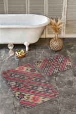 - Realhomes - Realhomes  2'li Set Retro Zeminde Etnik Motifli Geleneksel Desenli Etnik Motifler Vintage  2'li Banyo & Mutfak Paspas Takımı Realhomes