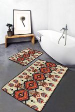 - PaspasTakimi-2li-Set1537-Gorsel-4 - Realhomes 2'li Set Krem - Bej Zeminde Geleneksel Motifli Geometrik Desenli Etnik Motifler Vintage 2'li Banyo & Mutfak Paspas Takımı Realhomes