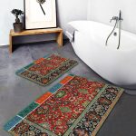 2'li Set Siyah - Beyaz Zeminde Geometrik Motifli Kilim Desenli Geometrik Vintage  2'li Banyo & Mutfak Paspas Takımı Realhomes