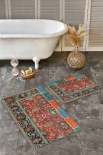 - Realhomes - Realhomes  2'li Set Antika Zeminde Etnik Motifli Kilim Desenli Etnik Motifler Avangarde  2'li Banyo & Mutfak Paspas Takımı Realhomes