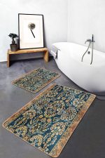 - PaspasTakimi-2li-Set1539-Gorsel-5 - Realhomes  2'li Set Mavi Zeminde Kilim Motifli Geometrik Desenli Vintage Avangarde  2'li Banyo & Mutfak Paspas Takımı Realhomes