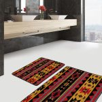 2'li Set Bej Zeminde Göbekli Halı Motifli Hereke Desenli Vintage Avangarde  2'li Banyo & Mutfak Paspas Takımı Realhomes
