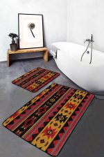 - PaspasTakimi-2li-Set1540-Gorsel-5 - Realhomes  2'li Set Siyah Zeminde Geometrik Motifli Kilim Desenli Etnik Motifler Vintage  2'li Banyo & Mutfak Paspas Takımı Realhomes