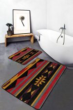 2'li Set Siyah Zeminde Vintage Motifli Geleneksel Desenli Vintage Etnik Motifler  2'li Banyo & Mutfak Paspas Takımı Realhomes