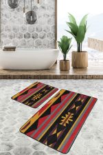 2'li Set Siyah Zeminde Vintage Motifli Geleneksel Desenli Vintage Etnik Motifler  2'li Banyo & Mutfak Paspas Takımı Realhomes