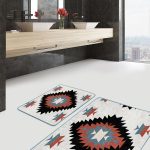 2'li Set Gri Zeminde Geometrik Motifli Mordern Sanat Desenli Geometrik Modern  2'li Banyo & Mutfak Paspas Takımı Realhomes