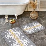 2'li Set Kahverengi Zeminde Çerçeveli Motifli Mermer Desenli Vintage Sade & Şık  2'li Banyo & Mutfak Paspas Takımı Realhomes