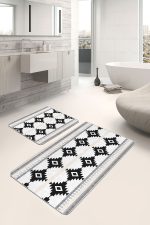 - PaspasTakimi-2li-Set1544-Gorsel-1 - Realhomes  2'li Set Siyah Zeminde Etnik Motifli Geometrik Desenli Geometrik Sade & Şık  2'li Banyo & Mutfak Paspas Takımı Realhomes