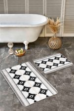 - Realhomes - Realhomes  2'li Set Siyah Zeminde Etnik Motifli Geometrik Desenli Geometrik Sade & Şık  2'li Banyo & Mutfak Paspas Takımı Realhomes