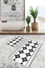 - PaspasTakimi-2li-Set1544-Gorsel-2 - Realhomes  2'li Set Siyah Zeminde Etnik Motifli Geometrik Desenli Geometrik Sade & Şık  2'li Banyo & Mutfak Paspas Takımı Realhomes