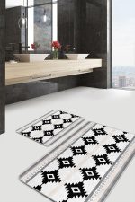 - PaspasTakimi-2li-Set1544-Gorsel-5 - Realhomes  2'li Set Siyah Zeminde Etnik Motifli Geometrik Desenli Geometrik Sade & Şık  2'li Banyo & Mutfak Paspas Takımı Realhomes